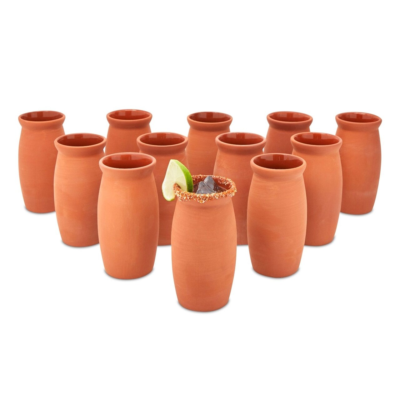 Clay Drinking Cups, Cantaritos de Barro Mexicanos for Margaritas, Tequila, Mexican Fiesta (12 oz), 12 Pack